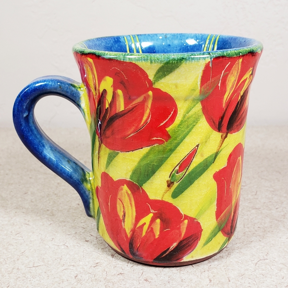 Hand-Painted Red Tulip Terra Cotta Mug - Picture 3 of 10